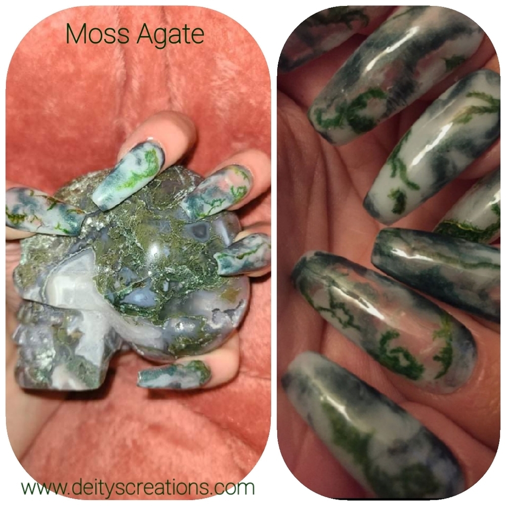 Luxury press on nails Crystal collection moss Agate. Fake nails pPN12